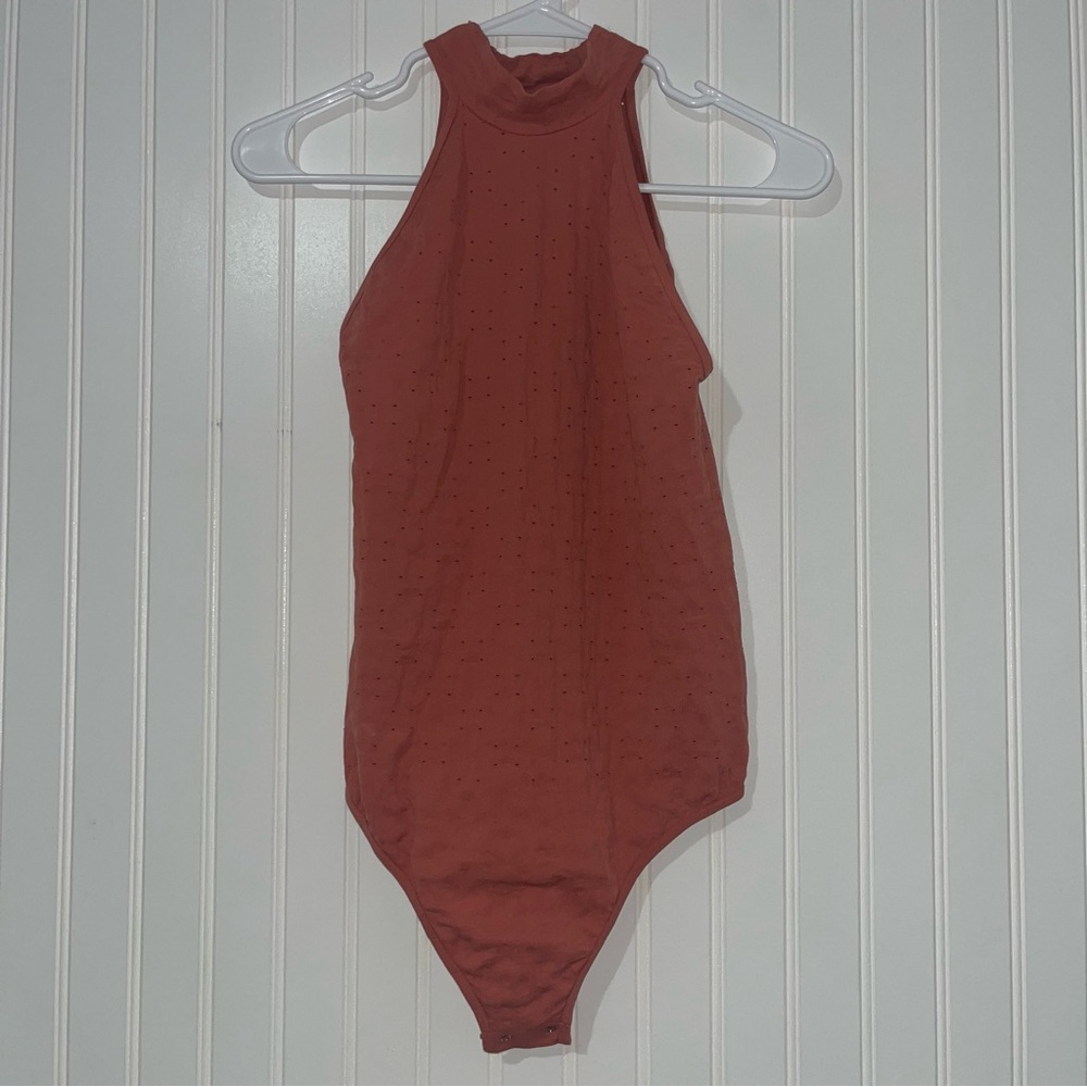 Intimately Free People peachy orange size M/L halter neck short sleeve bodysuit